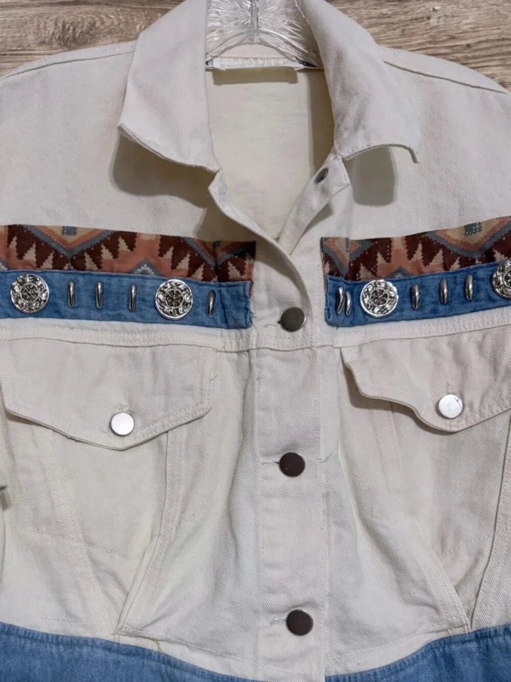 Vintage Risky Southwestern Cropped Jacket Western Concho Denim Trim Size M